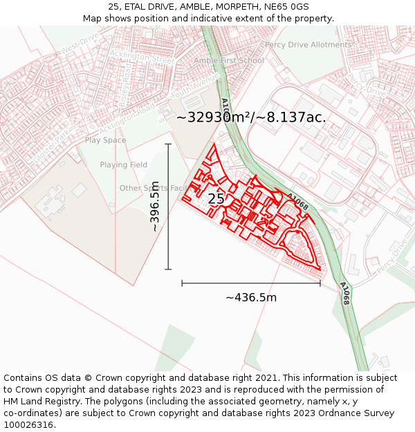 25, ETAL DRIVE, AMBLE, MORPETH, NE65 0GS: Plot and title map