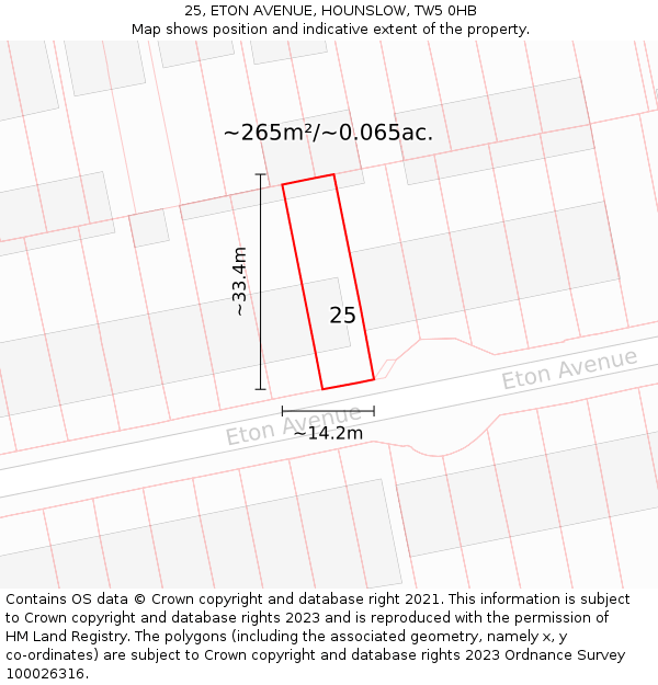 25, ETON AVENUE, HOUNSLOW, TW5 0HB: Plot and title map