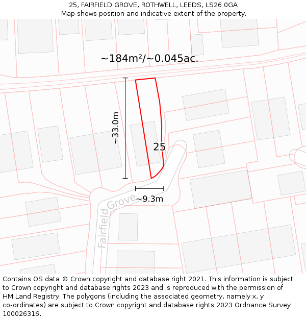 25, FAIRFIELD GROVE, ROTHWELL, LEEDS, LS26 0GA: Plot and title map