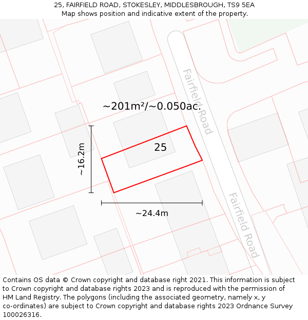 25, FAIRFIELD ROAD, STOKESLEY, MIDDLESBROUGH, TS9 5EA: Plot and title map