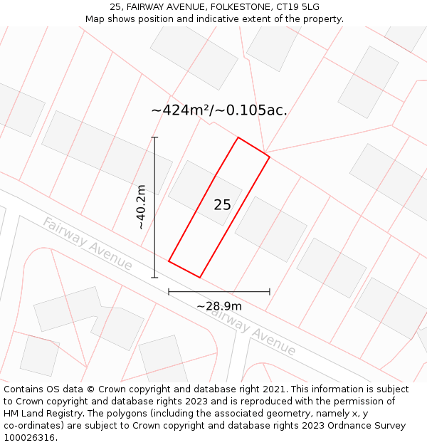 25, FAIRWAY AVENUE, FOLKESTONE, CT19 5LG: Plot and title map