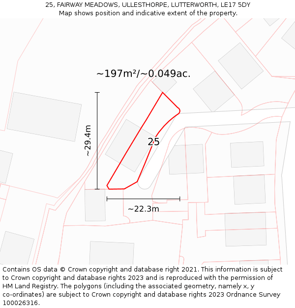 25, FAIRWAY MEADOWS, ULLESTHORPE, LUTTERWORTH, LE17 5DY: Plot and title map