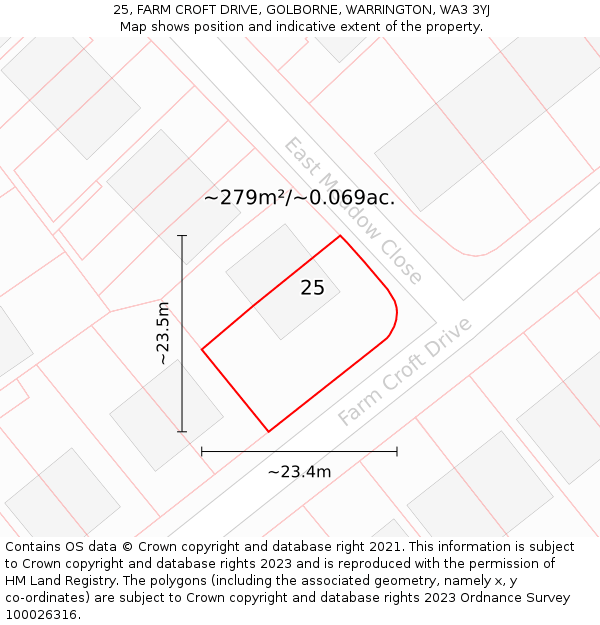 25, FARM CROFT DRIVE, GOLBORNE, WARRINGTON, WA3 3YJ: Plot and title map