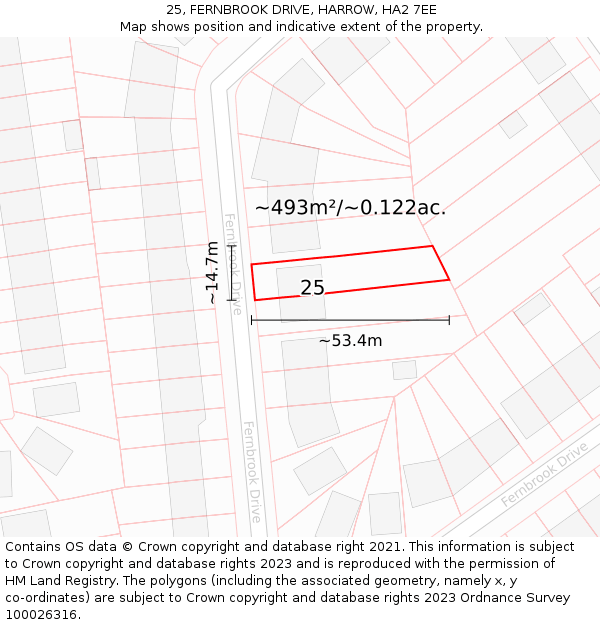 25, FERNBROOK DRIVE, HARROW, HA2 7EE: Plot and title map