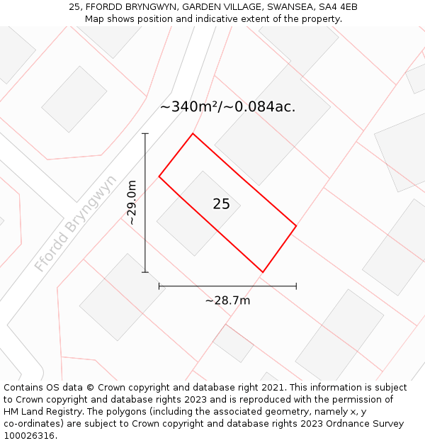 25, FFORDD BRYNGWYN, GARDEN VILLAGE, SWANSEA, SA4 4EB: Plot and title map