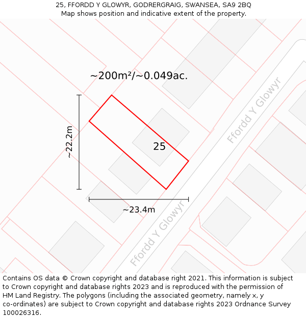 25, FFORDD Y GLOWYR, GODRERGRAIG, SWANSEA, SA9 2BQ: Plot and title map