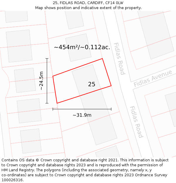 25, FIDLAS ROAD, CARDIFF, CF14 0LW: Plot and title map