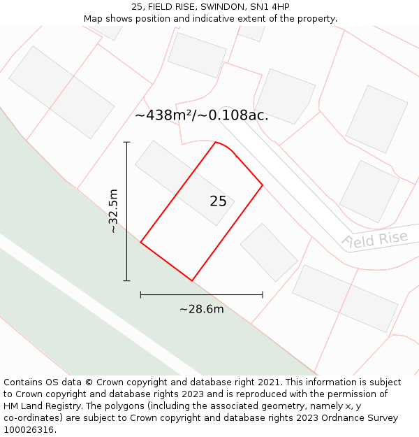 25, FIELD RISE, SWINDON, SN1 4HP: Plot and title map