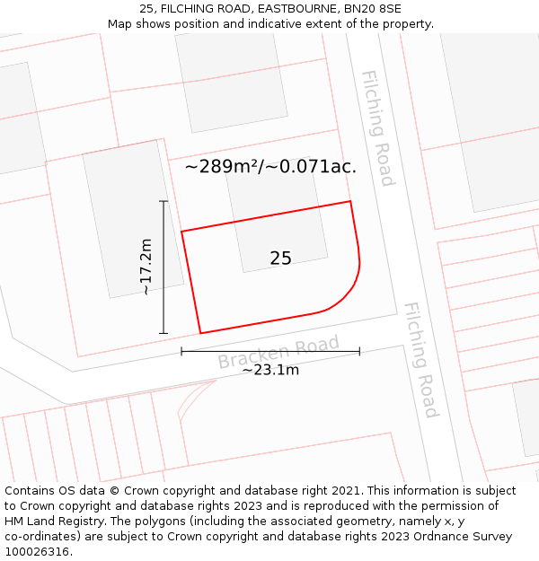 25, FILCHING ROAD, EASTBOURNE, BN20 8SE: Plot and title map