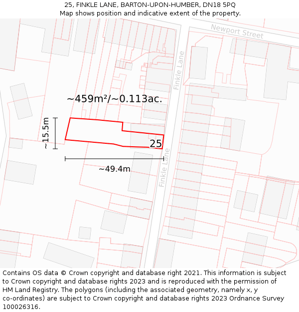 25, FINKLE LANE, BARTON-UPON-HUMBER, DN18 5PQ: Plot and title map