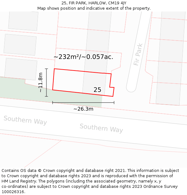 25, FIR PARK, HARLOW, CM19 4JY: Plot and title map