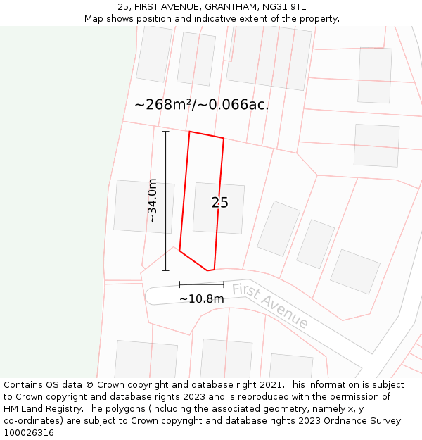 25, FIRST AVENUE, GRANTHAM, NG31 9TL: Plot and title map