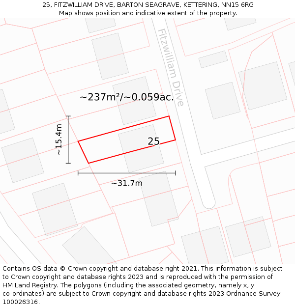 25, FITZWILLIAM DRIVE, BARTON SEAGRAVE, KETTERING, NN15 6RG: Plot and title map