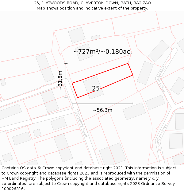 25, FLATWOODS ROAD, CLAVERTON DOWN, BATH, BA2 7AQ: Plot and title map