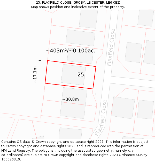 25, FLAXFIELD CLOSE, GROBY, LEICESTER, LE6 0EZ: Plot and title map