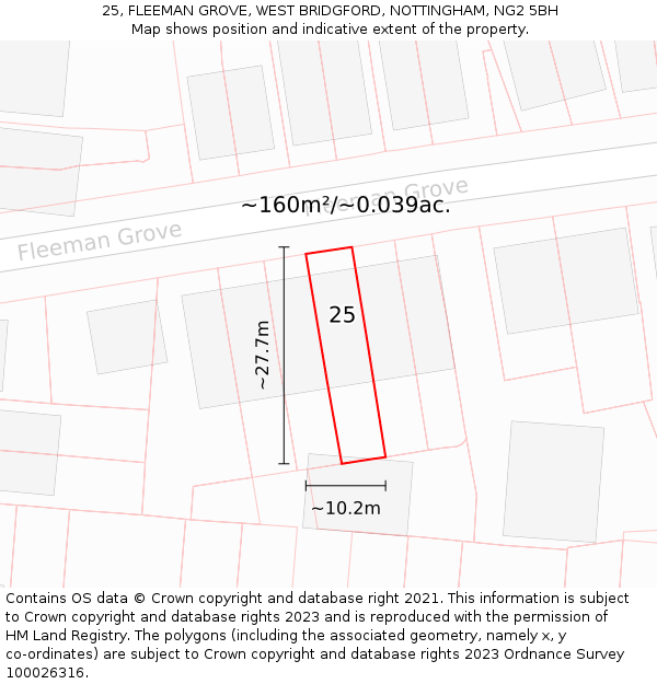 25, FLEEMAN GROVE, WEST BRIDGFORD, NOTTINGHAM, NG2 5BH: Plot and title map