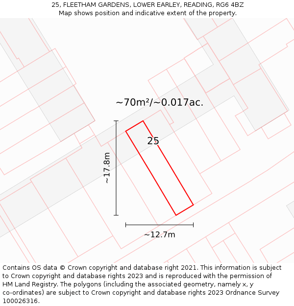 25, FLEETHAM GARDENS, LOWER EARLEY, READING, RG6 4BZ: Plot and title map