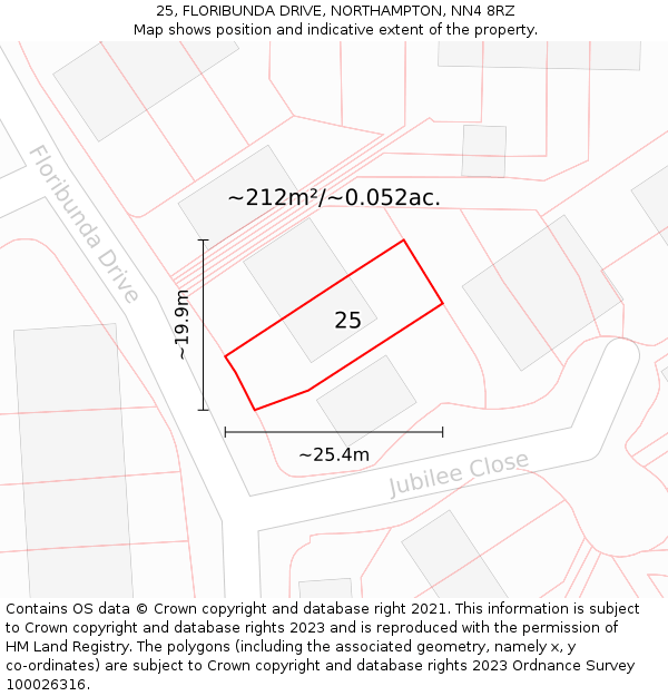 25, FLORIBUNDA DRIVE, NORTHAMPTON, NN4 8RZ: Plot and title map