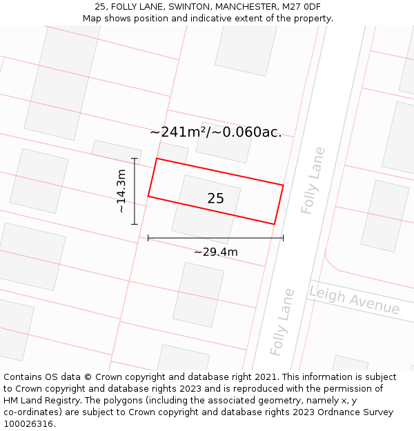 25, FOLLY LANE, SWINTON, MANCHESTER, M27 0DF: Plot and title map