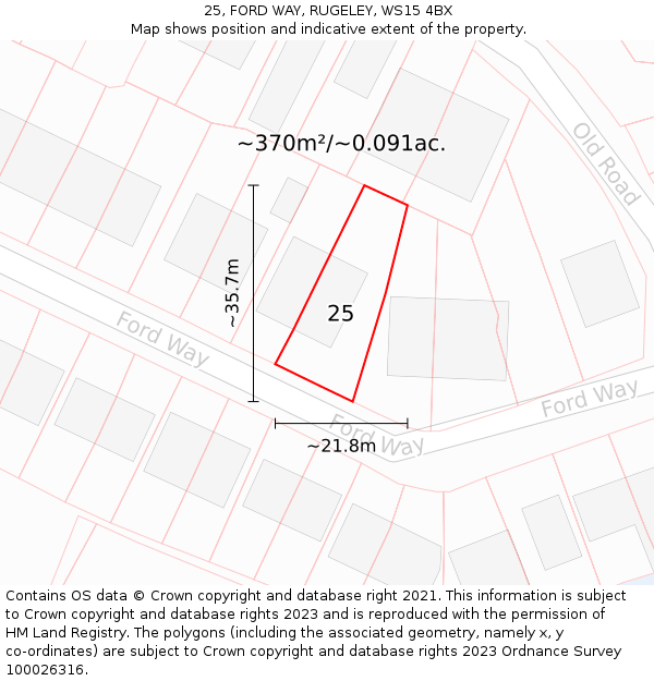 25, FORD WAY, RUGELEY, WS15 4BX: Plot and title map