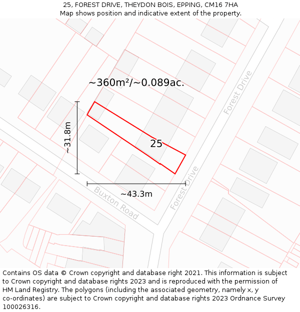 25, FOREST DRIVE, THEYDON BOIS, EPPING, CM16 7HA: Plot and title map