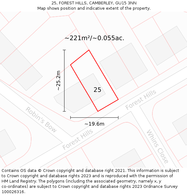 25, FOREST HILLS, CAMBERLEY, GU15 3NN: Plot and title map