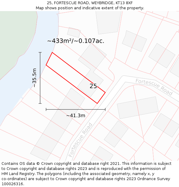 25, FORTESCUE ROAD, WEYBRIDGE, KT13 8XF: Plot and title map