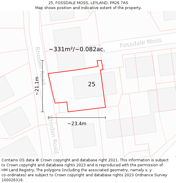 25, FOSSDALE MOSS, LEYLAND, PR26 7AS: Plot and title map