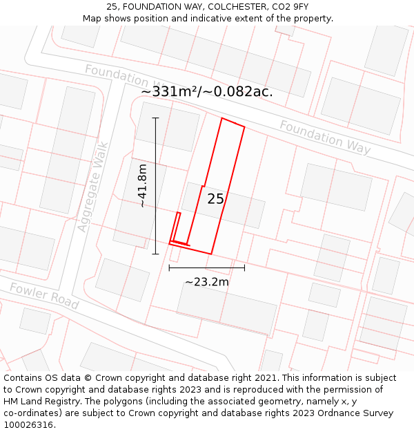 25, FOUNDATION WAY, COLCHESTER, CO2 9FY: Plot and title map