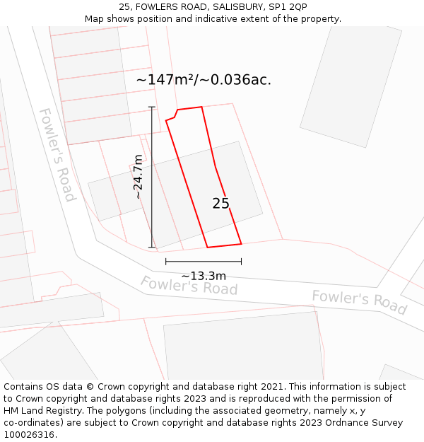 25, FOWLERS ROAD, SALISBURY, SP1 2QP: Plot and title map