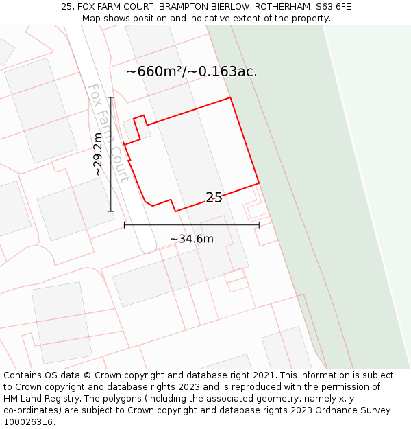 25, FOX FARM COURT, BRAMPTON BIERLOW, ROTHERHAM, S63 6FE: Plot and title map