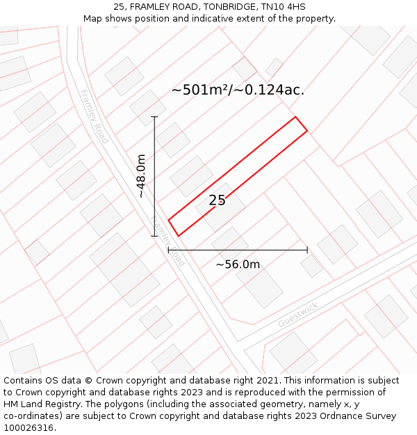 25, FRAMLEY ROAD, TONBRIDGE, TN10 4HS: Plot and title map