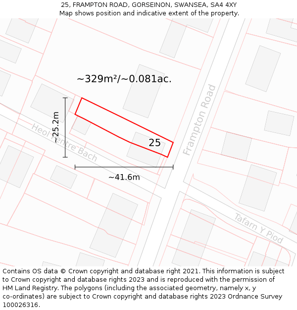 25, FRAMPTON ROAD, GORSEINON, SWANSEA, SA4 4XY: Plot and title map