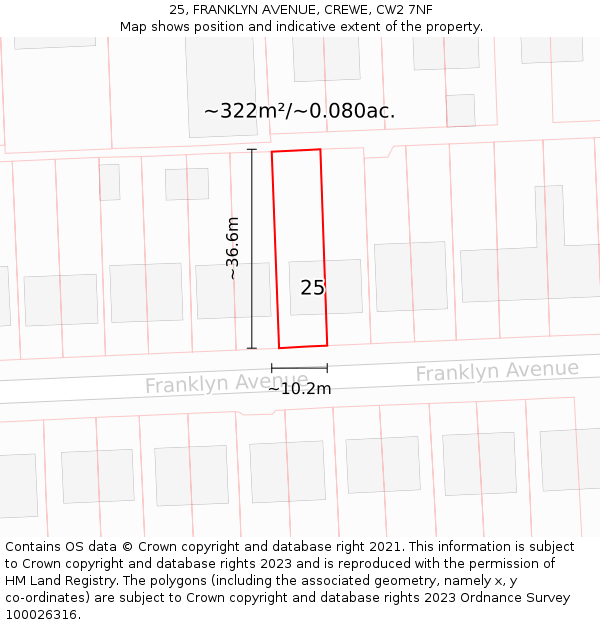 25, FRANKLYN AVENUE, CREWE, CW2 7NF: Plot and title map