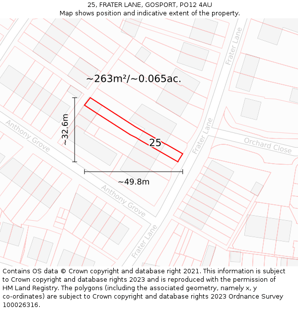 25, FRATER LANE, GOSPORT, PO12 4AU: Plot and title map