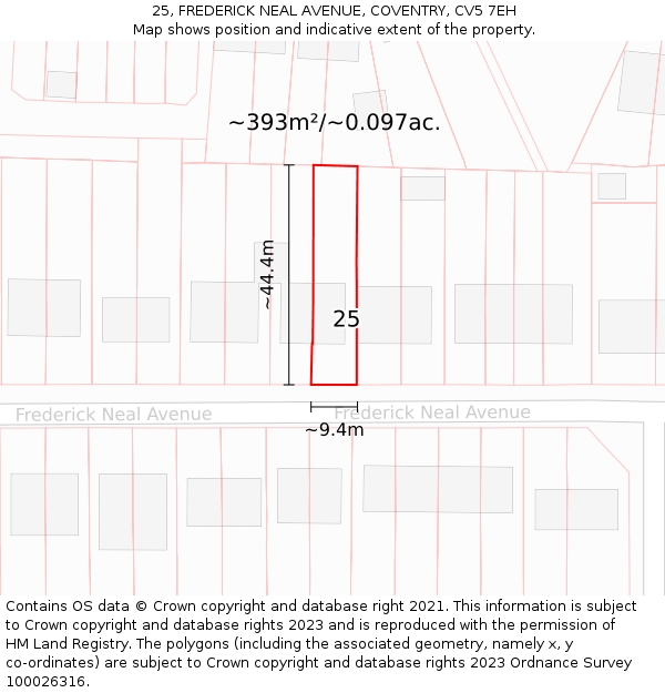 25, FREDERICK NEAL AVENUE, COVENTRY, CV5 7EH: Plot and title map