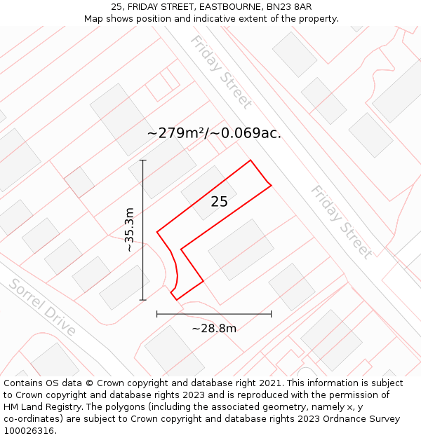 25, FRIDAY STREET, EASTBOURNE, BN23 8AR: Plot and title map