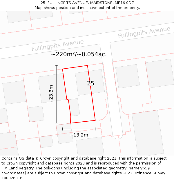 25, FULLINGPITS AVENUE, MAIDSTONE, ME16 9DZ: Plot and title map