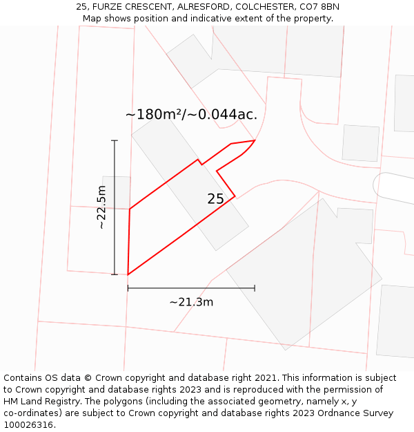 25, FURZE CRESCENT, ALRESFORD, COLCHESTER, CO7 8BN: Plot and title map