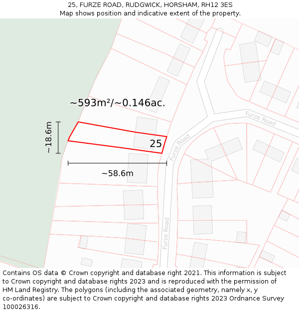 25, FURZE ROAD, RUDGWICK, HORSHAM, RH12 3ES: Plot and title map