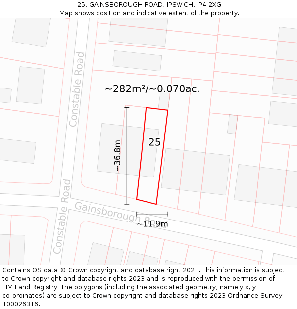 25, GAINSBOROUGH ROAD, IPSWICH, IP4 2XG: Plot and title map