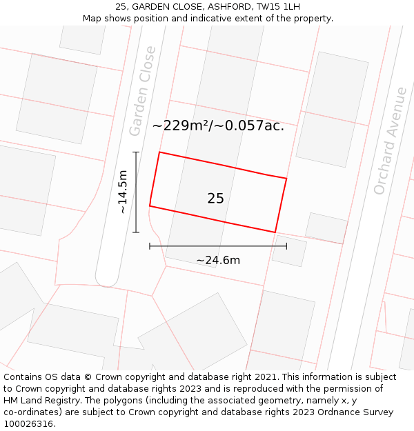 25, GARDEN CLOSE, ASHFORD, TW15 1LH: Plot and title map