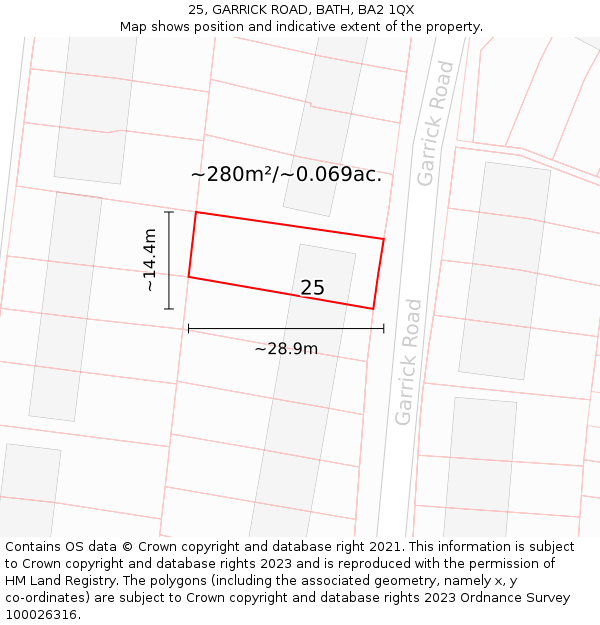 25, GARRICK ROAD, BATH, BA2 1QX: Plot and title map