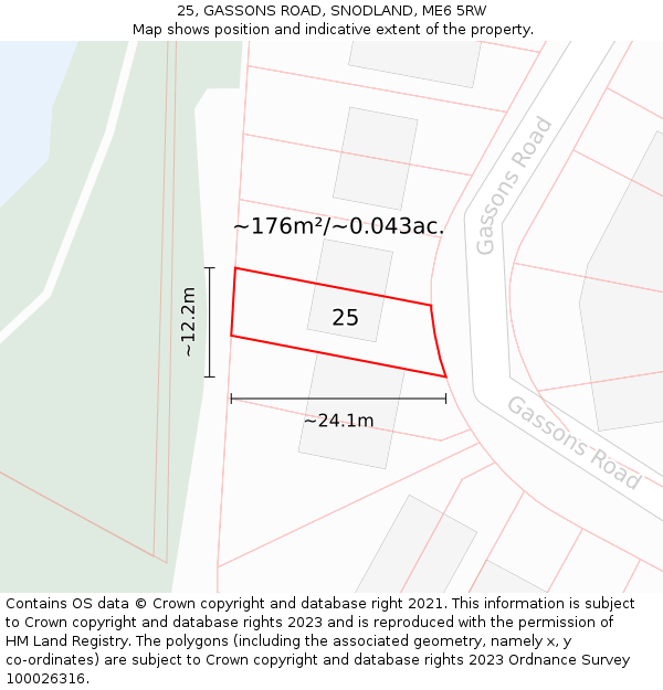 25, GASSONS ROAD, SNODLAND, ME6 5RW: Plot and title map