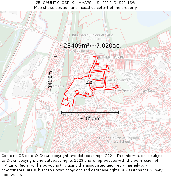 25, GAUNT CLOSE, KILLAMARSH, SHEFFIELD, S21 1SW: Plot and title map