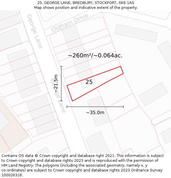 25, GEORGE LANE, BREDBURY, STOCKPORT, SK6 1AS: Plot and title map