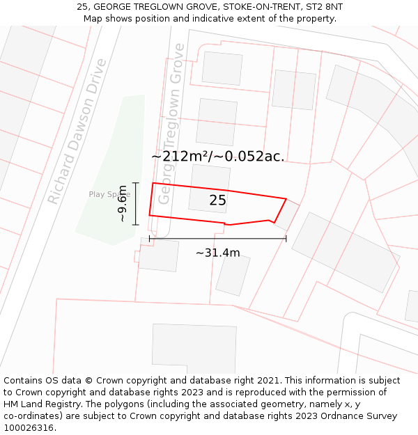 25, GEORGE TREGLOWN GROVE, STOKE-ON-TRENT, ST2 8NT: Plot and title map