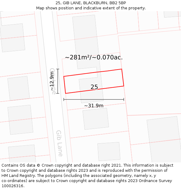 25, GIB LANE, BLACKBURN, BB2 5BP: Plot and title map