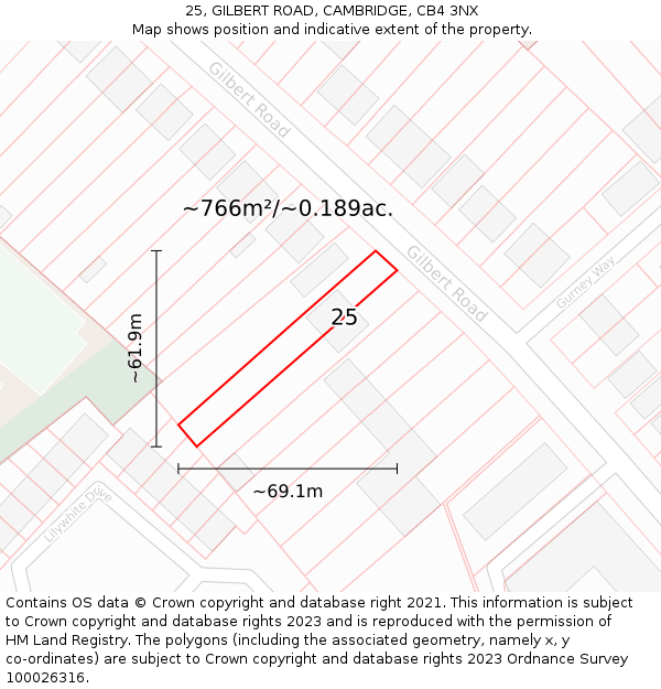 25, GILBERT ROAD, CAMBRIDGE, CB4 3NX: Plot and title map