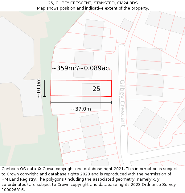 25, GILBEY CRESCENT, STANSTED, CM24 8DS: Plot and title map